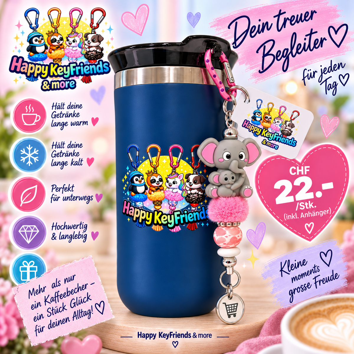 Kaffeebecher (350 ml) mit Elefäntli-Anhänger